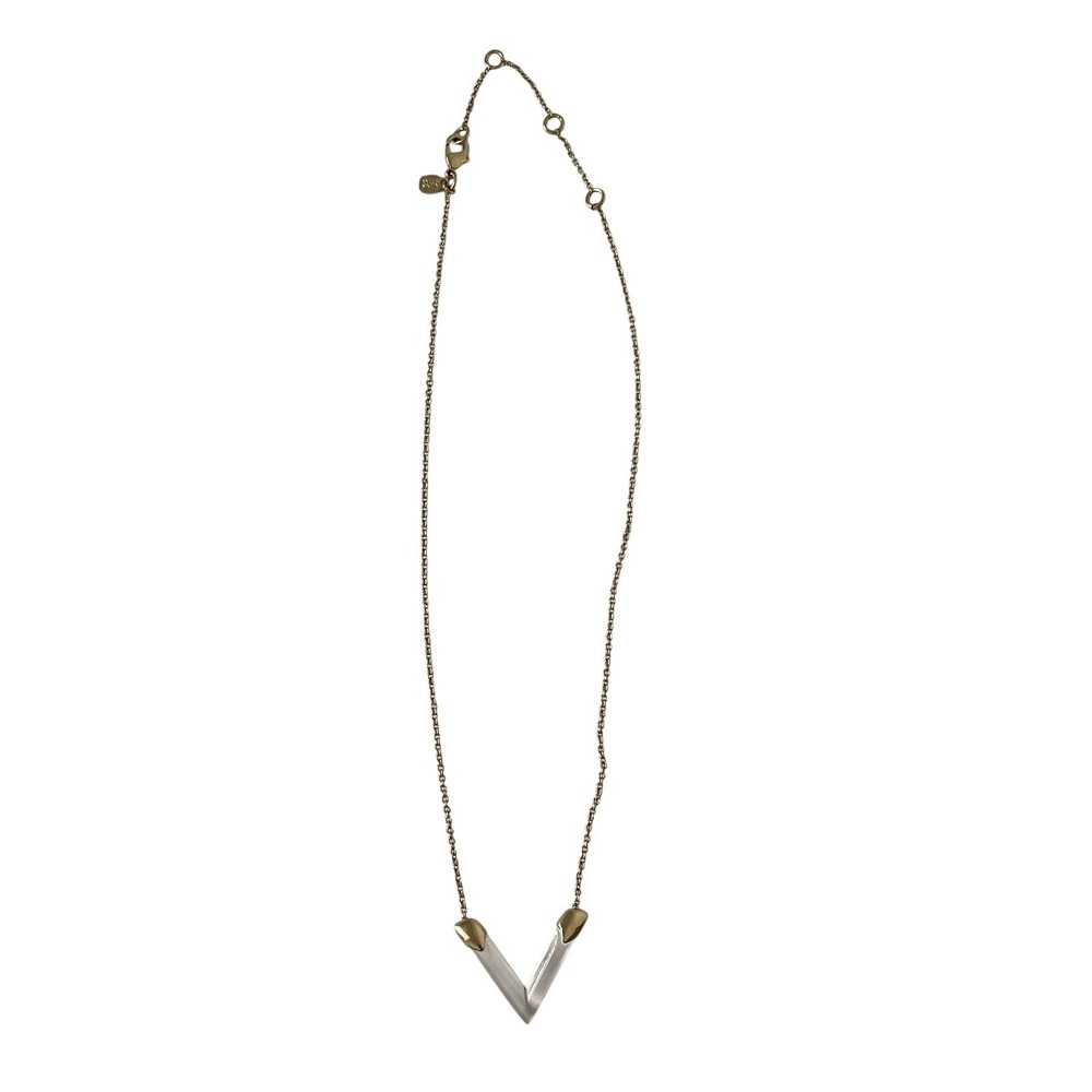 Alexis Bittar Clear Lucite V Necklace Capped Ends Gold‎ Tone Minimalist Rare
